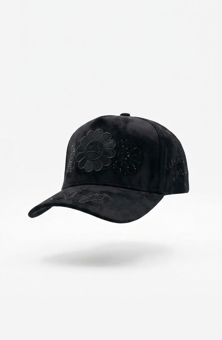 Gorra Urbana – Modelo "Black Flower Melancholy" (Edición Especial Velvet & Rhinestones)